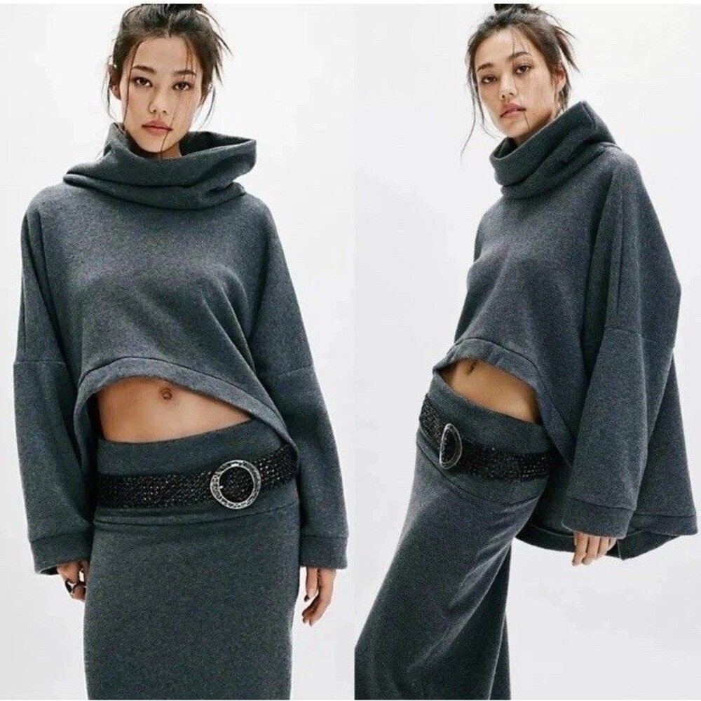Free People Milley Reversible Set Fleece Midi Skirt Set Small Gray Womens New